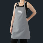 Modern grey white custom monogram initials apron<br><div class="desc">Modern custom monogram initials grey white Apron.
white letters,  grey background.
you can choose your strap colour.
great gift for mum,  friends and yourself!
Modern,  minimalist,  simple,  stylish design.
Great for cooks,  chefs,  pottery,  ceramics,  crafts,  work,  kitchen,  baking,  bbq,  grill,  and also businesses and stores,  etc</div>