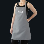 Modern grey white custom monogram initials apron<br><div class="desc">Modern custom monogram initials grey white Apron.
white letters, grey background.
you can choose your strap colour.
great gift for mum, friends and yourself!
Modern, minimalist, simple, stylish design.
Great for cooks, chefs, pottery, ceramics, crafts, work, kitchen, baking, bbq, grill, and also businesses and stores, etc</div>