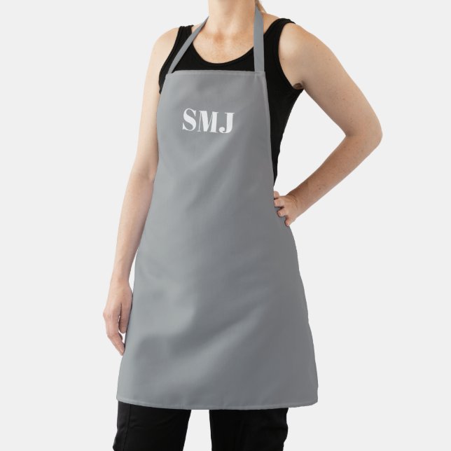 Modern grey white custom monogram initials apron (Insitu)