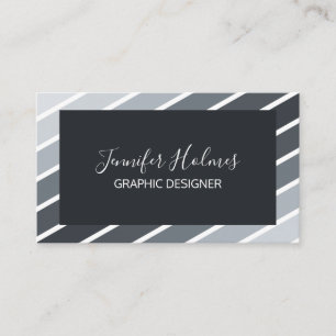 Modern Grey White Diagonal Stripes Business Card