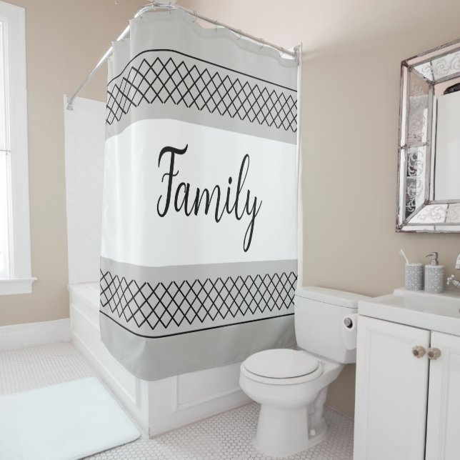 Modern Grey White Family Shower Curtain (In Situ)