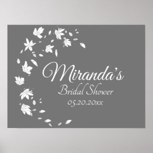 Modern Grey & White Floral Bridal Shower Poster