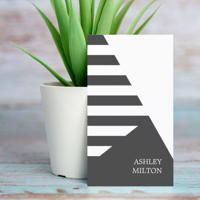 Modern Grey White Geometric Stripes Consultant Business Card (Creator Uploaded)