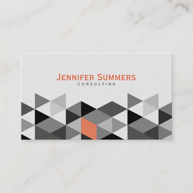 Modern Grey & White Geometric Triangles Pattern 2 Business Card (Front)