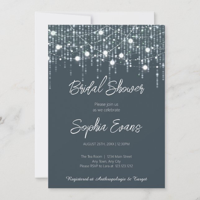 Modern Grey & White Hanging Lights Bridal Shower Invitation (Front)