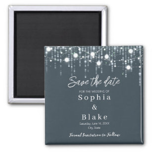 Modern Grey & White Hanging Lights Save the Date Magnet