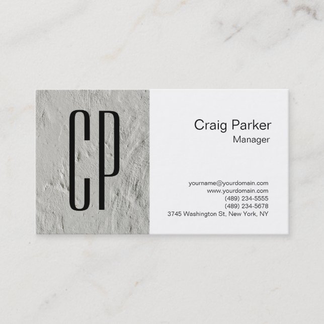 Modern Grey White Minimalist Monogram Professional Business Card (Front)