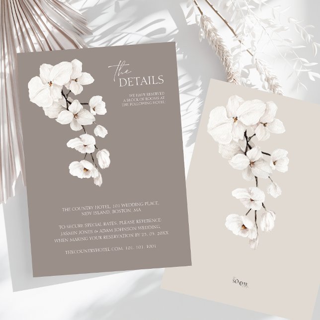 Modern Grey White Orchid Wedding Details Enclosure Card (Modern Gray White Orchids Wedding Details Enclosure Card)