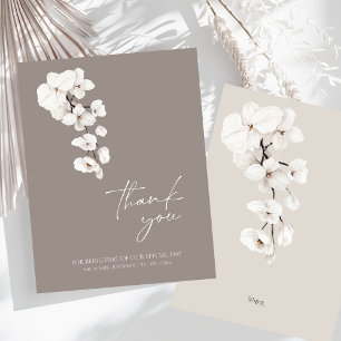 Modern Grey White Orchids Wedding Thank You Card