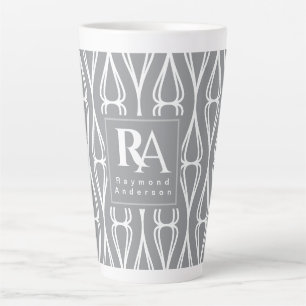 Modern Grey White Pattern Monogram Latte Mug