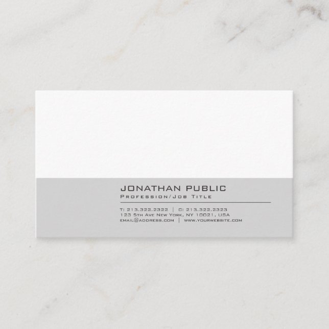 Modern Grey White Professional Elegant Plain Business Card (Front)