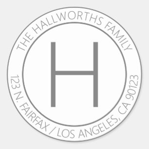 Modern Grey & White Return Address Classic Round Sticker