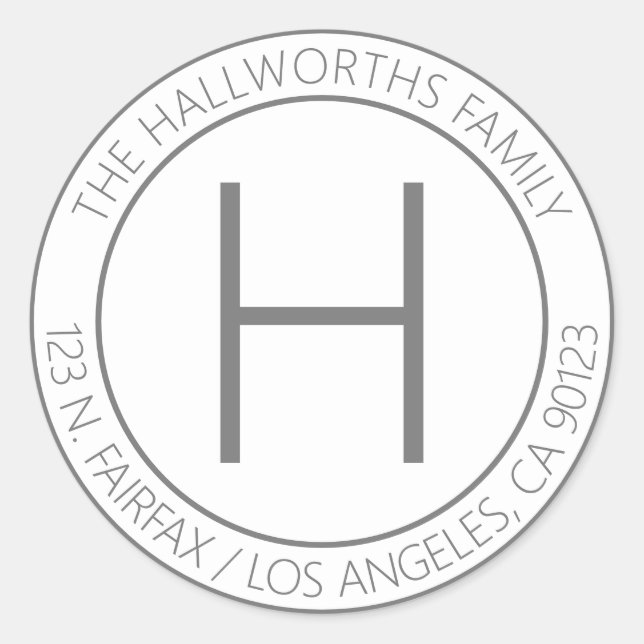 Modern Grey & White Return Address Classic Round Sticker (Front)