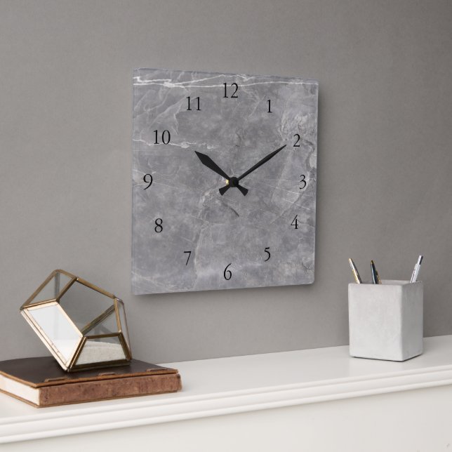 Modern grey white stone rock wall clock (Office)