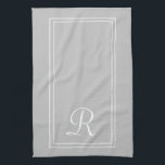 Modern Grey White Striped Monogram Tea Towel<br><div class="desc">Modern Grey White Striped Monogram Kitchen towel</div>