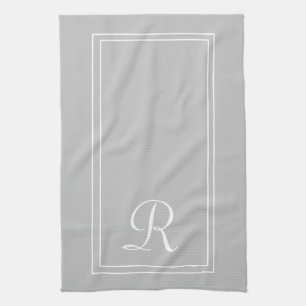 Modern Grey White Striped Monogram Tea Towel