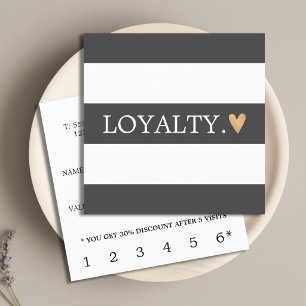 Modern Grey White Stripes Faux Gold Heart Beauty Loyalty Card