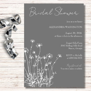 Modern Grey & White Wildflower Bridal Shower Invitation