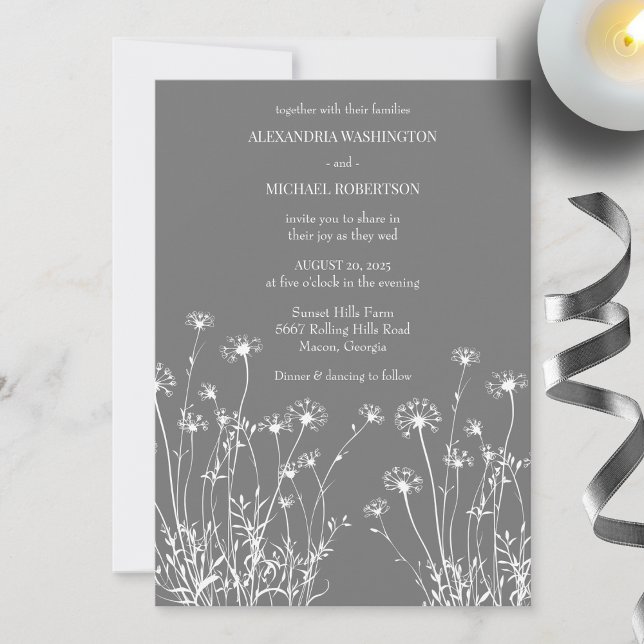Modern Grey & White Wildflower Wedding Invitation (Creator Uploaded)