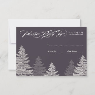 Modern Grey Winter Wedding RSVP Cards Trees