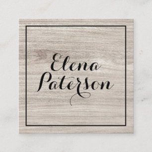Modern grey wood geometric black frame handmade square business card