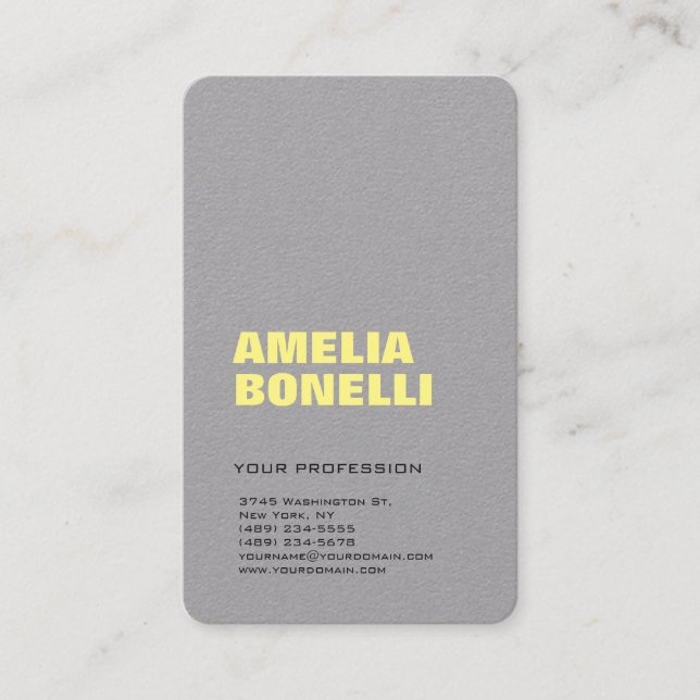 Modern Grey Yellow Bold Minimalist Professional Business Card (Front)
