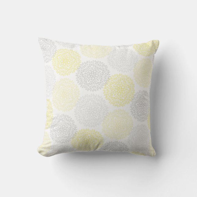 Modern Grey Yellow Flowers Cushion (Front)