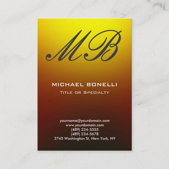 Modern grey yellow script monogram business card (Front)