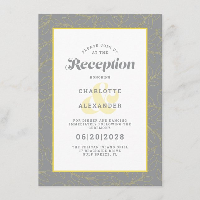 Modern Grey & Yellow Wedding Reception Pattern Enclosure Card (Front)