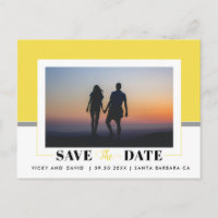 Modern grey, yellow wedding Save the Date photo