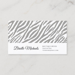 Modern Grey Zebra Print Professional Script Business Card