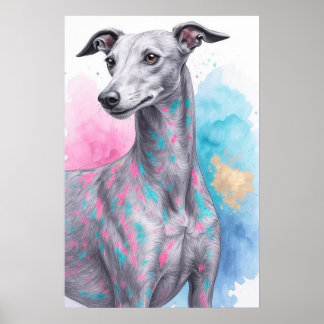Modern Greyhound in Abstract Watercolor Custom Poster