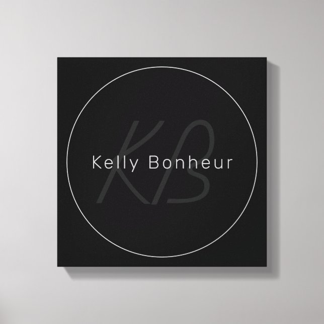 Modern Greys & Black | Cool Name & Monogram Canvas Print (Front)