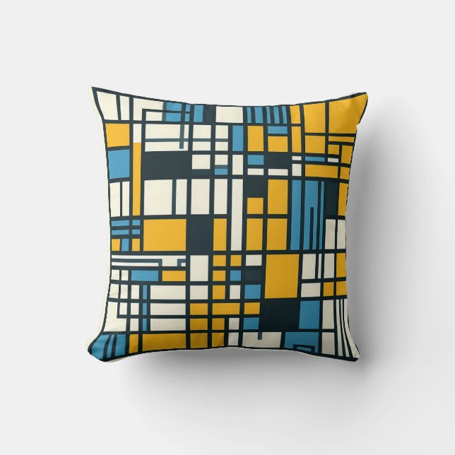 Modern Grid Abstraction – Mondrian-Inspired Geomet Cushion (Front)