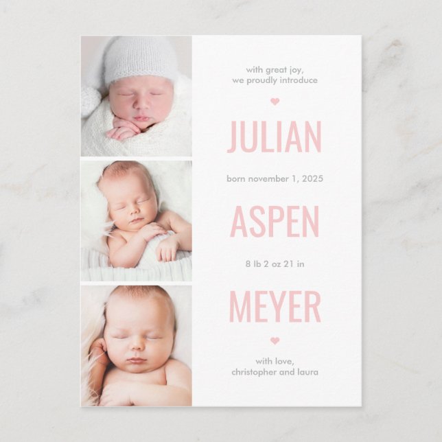 Modern Grid Editable Colour Announcement Postcard (Front)