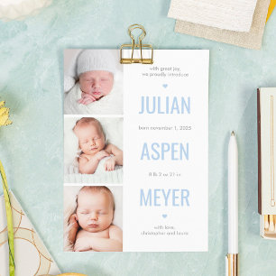 Modern Grid Editable Colour Baby Birth Announcemen Holiday Card