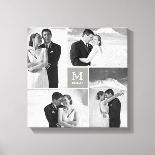 Modern Grid Monogram Wedding Photo Collage Canvas Print