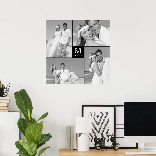 Modern Grid Monogram Wedding Photo Collage Poster (Home Office)