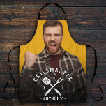 Modern Grillmaster Cool Name Men's Apron<br><div class="desc">Cool and funny personalised gift for the grillmaster in your life. Simply upload his photo and customise with his name and birth year and this will be a great gift for your head chef,  wether it be a boyfriend,  husband,  dad or uncle.</div>