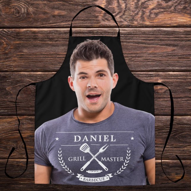 Modern Grillmaster Name Instagram Photo Men's Apron (Creator Uploaded)