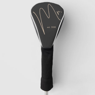 Modern Groom   Beige + Black Script Golf Head Cover