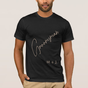 Modern Groomsman Beige + Black Script T-Shirt