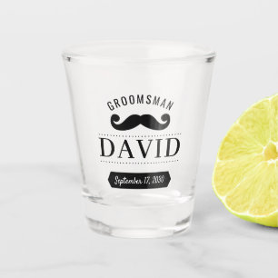 Modern Groomsman Moustache Name Wedding Shot Glass