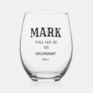 Modern Groomsmen Best Man Bachelor Party Custom  Stemless Wine Glass