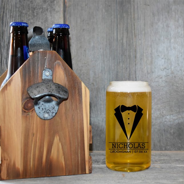 Modern Groomsmen Custom Name Gift with Tuxedo Can Glass (Creator Uploaded)