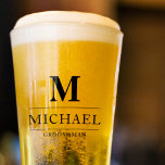 Modern Groomsmen Gifts Monogram Best Man Beer Glass<br><div class="desc">This elegant, monogrammed groomsman beer glass features the groomsmen names and initial, written in a trendy, black minimalist typography. Simply add the names of the groomsmen and their initial in the personalise section to create your own masculine groomsmen beer glass. Although shown here as a groomsman beer glass, easily customise...</div>