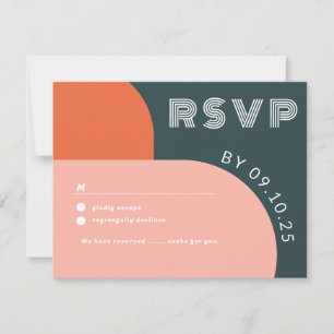 Modern Groovy Arch Retro RSVP QR code Wedding  Card