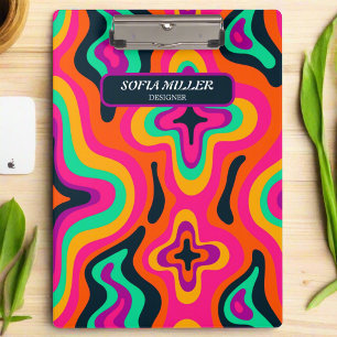 Modern Groovy Coloful Retro Rainbow Boho Abstract  Clipboard