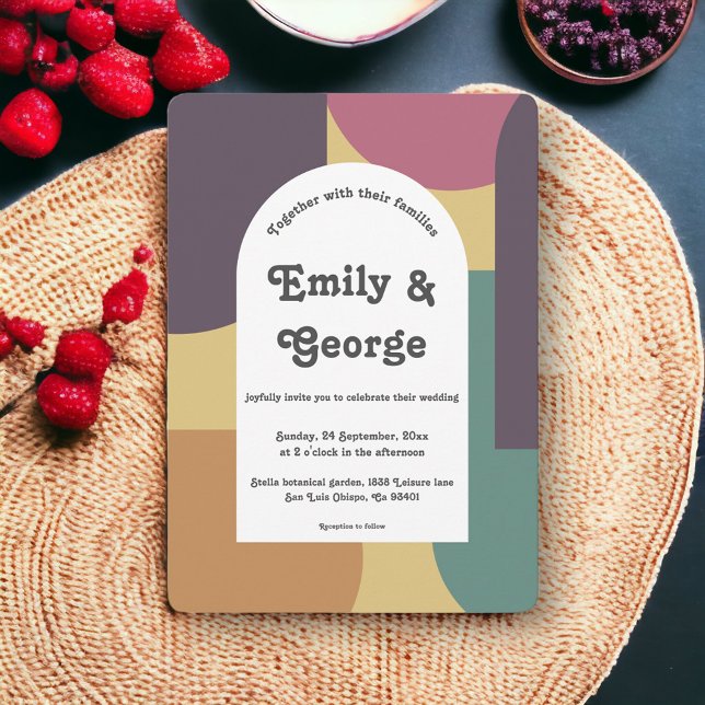 Modern Groovy Colourful Abstract Artistic Wedding Invitation (Creator Uploaded)