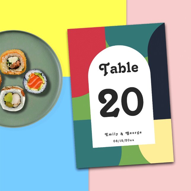 Modern Groovy Colourful Abstract Chic Retro Weddin Table Number (Creator Uploaded)